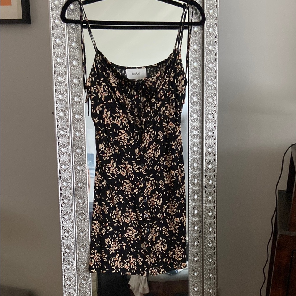 ba&sh Black and Cream Floral Mini Dress